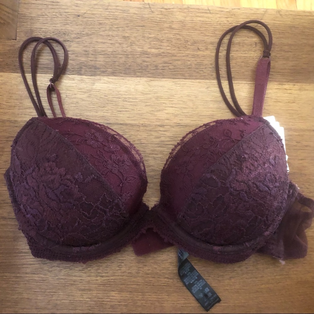 NWT La Perla Floral Lace Push-Up Bra 34B Burgundy Underwire Luxury